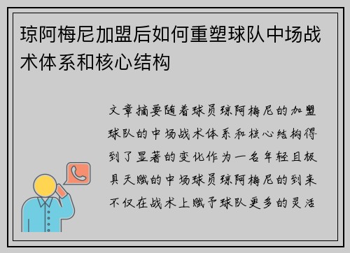 琼阿梅尼加盟后如何重塑球队中场战术体系和核心结构